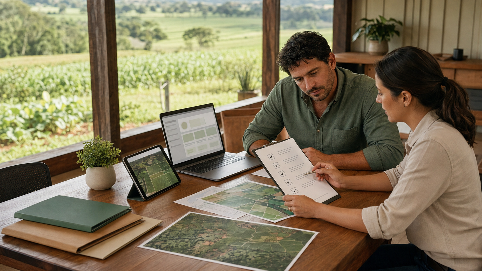 Produtor rural e contador organizando documentos para a DITR 2026