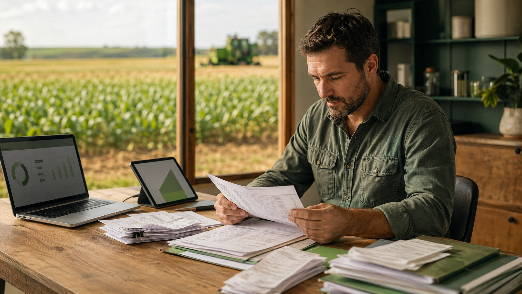 Produtor rural analisando documentos sobre o CNPJ e a Reforma Tributária